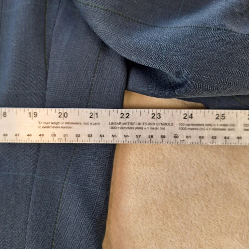 Vintage Christian Dior Suit Jacket Mens 44 Blue Herringbone Ventless 2 Btn